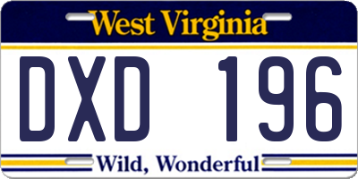 WV license plate DXD196
