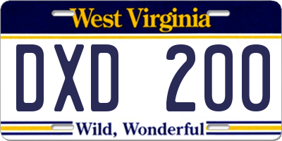 WV license plate DXD200