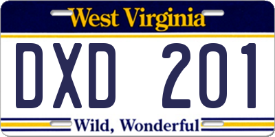 WV license plate DXD201