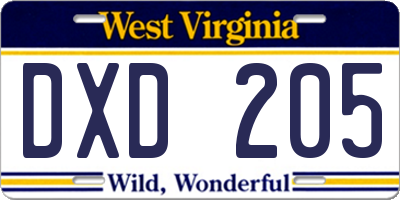 WV license plate DXD205