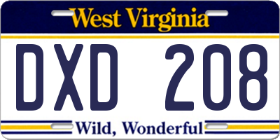 WV license plate DXD208