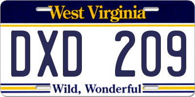 WV license plate DXD209