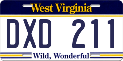 WV license plate DXD211