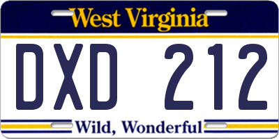 WV license plate DXD212