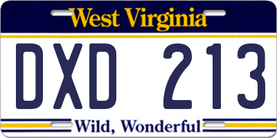 WV license plate DXD213