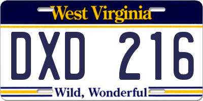 WV license plate DXD216