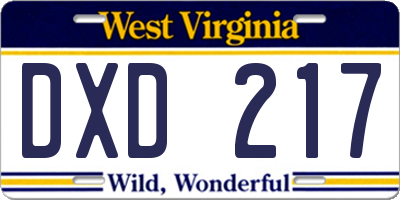 WV license plate DXD217