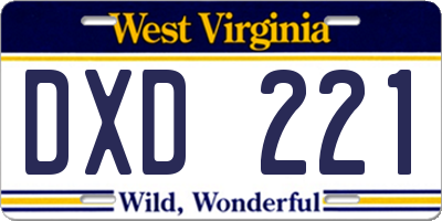 WV license plate DXD221