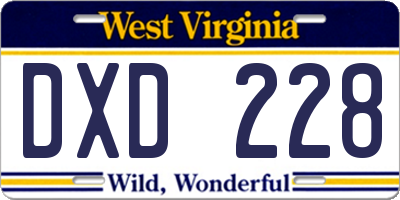 WV license plate DXD228