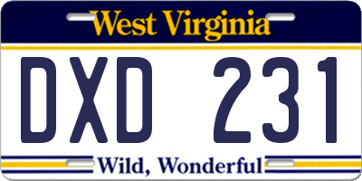 WV license plate DXD231