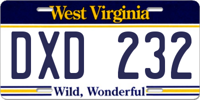 WV license plate DXD232