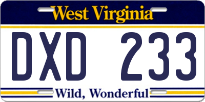 WV license plate DXD233