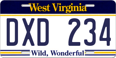 WV license plate DXD234