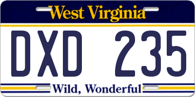 WV license plate DXD235