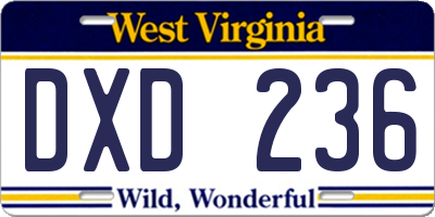 WV license plate DXD236