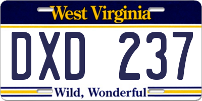 WV license plate DXD237
