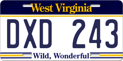 WV license plate DXD243