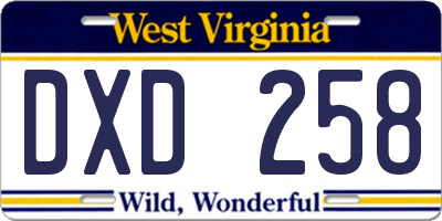 WV license plate DXD258