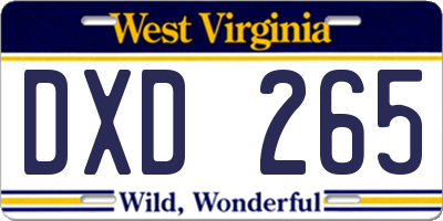 WV license plate DXD265