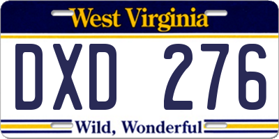 WV license plate DXD276