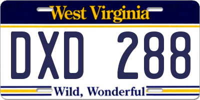 WV license plate DXD288