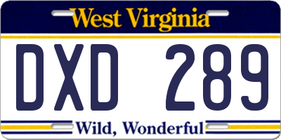 WV license plate DXD289