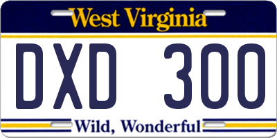 WV license plate DXD300
