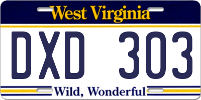 WV license plate DXD303