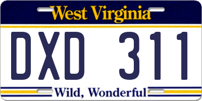 WV license plate DXD311
