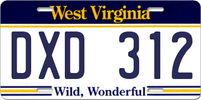 WV license plate DXD312