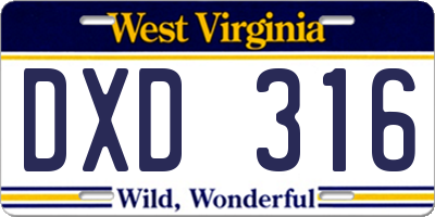 WV license plate DXD316