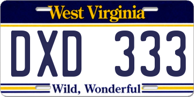 WV license plate DXD333