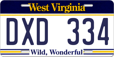 WV license plate DXD334