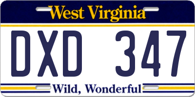 WV license plate DXD347