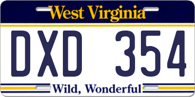 WV license plate DXD354