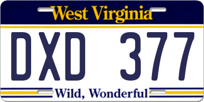 WV license plate DXD377