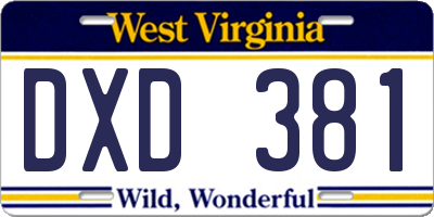WV license plate DXD381