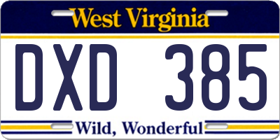 WV license plate DXD385