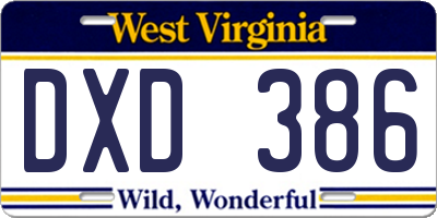 WV license plate DXD386