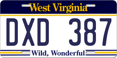 WV license plate DXD387