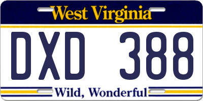WV license plate DXD388