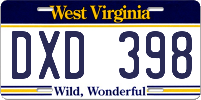 WV license plate DXD398