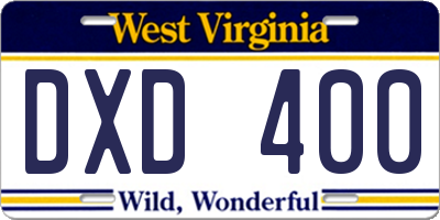 WV license plate DXD400