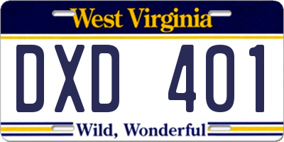 WV license plate DXD401