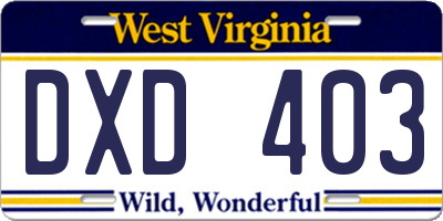 WV license plate DXD403