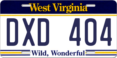 WV license plate DXD404