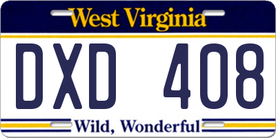 WV license plate DXD408
