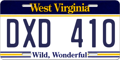 WV license plate DXD410