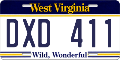 WV license plate DXD411