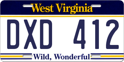 WV license plate DXD412